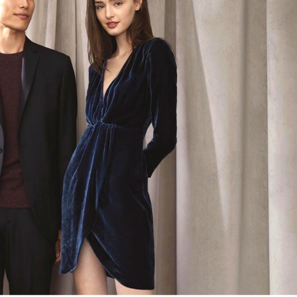 Theory Dresses & Skirts - THEORY Blue Velvet Silk Blend Surplice Dress